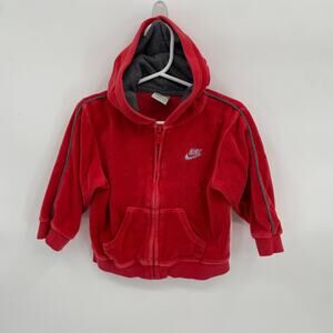 Nike kids Red Velvet Velour Track jacket Full Zip Hoodie Sweatshirt 24 mo